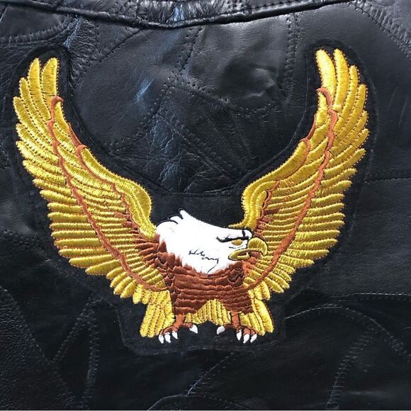 Diamond Plate Buffalo Leather Eagle Patch Biker Vest Large - Picture 6 of 9